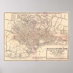 Antieke stadsplattegrond van Santa Barbara Califor Poster