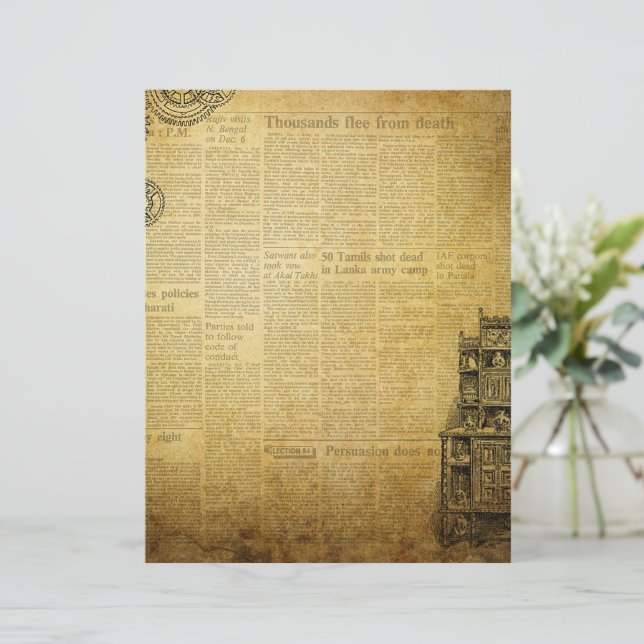 Antieke steampunk krant (Staand voorkant)