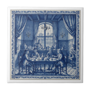 Antieke stijl blauw + wit delfts tegel koffiehuis tegeltje