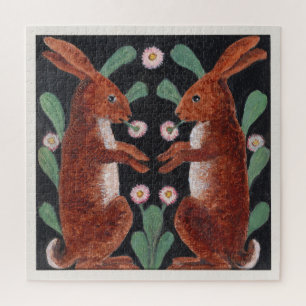 Antieke stijl boshaas lente bloem decor legpuzzel