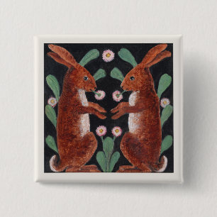 Antieke stijl boshaas lente bloem decor vierkante button 5,1 cm