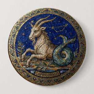 Antieke stijl mozaïek Zodiac Steenbok Ronde Button 4,0 Cm