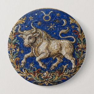 Antieke stijl mozaïek Zodiac Stier Ronde Button 4,0 Cm