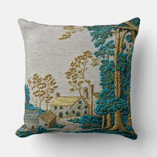 Antieke stijl teal + goudkleur landelijk kussen