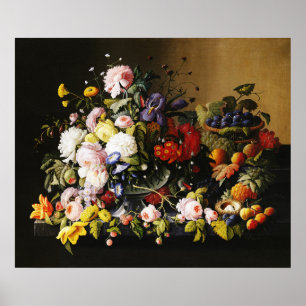 Antieke Stilleven met Bloemen en Fruit van Severin Poster