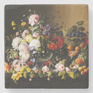 Antieke Stilleven met Bloemen en Fruit van Severin Stenen Onderzetter