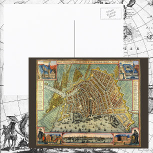 Antieke straatkaart van Amsterdam, Nederland Briefkaart