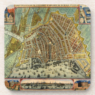 Antieke straatkaart van Amsterdam, Nederland Onderzetter
