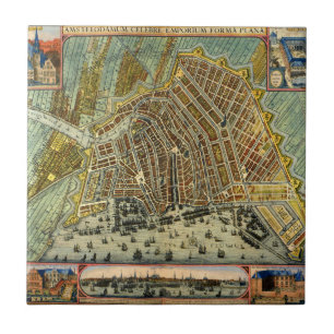 Antieke straatkaart van Amsterdam, Nederland Tegeltje