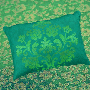 Antieke Teal Damast Gouden Medaillon Worp Kussen