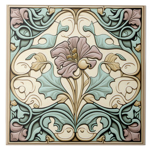 Antieke tegel, Art Nouveau Roos bloem, Pastel Tegeltje