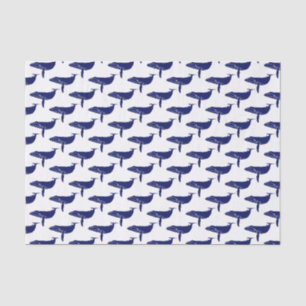 Antieke Tekening Blauwe Walvis Silhouet Tissuepapier