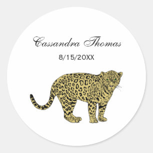 Antieke tekening van een luipaard cheeta gevlekte ronde sticker