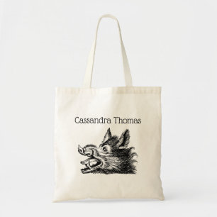 Antieke tekening van een wild zwijnenhoofd zwart-w tote bag