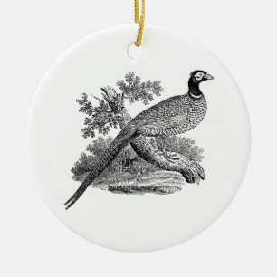 Antieke tekening van fazant in zwart-wit keramisch ornament