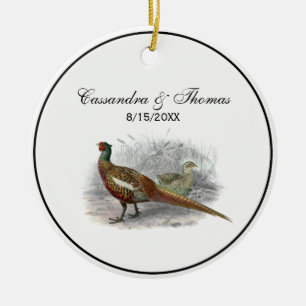 Antieke tekening van fazant jachtvogel kleur #2 keramisch ornament