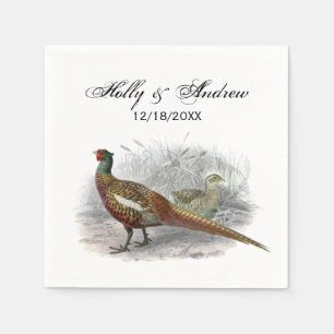 Antieke tekening van fazant jachtvogel kleur #2 servet