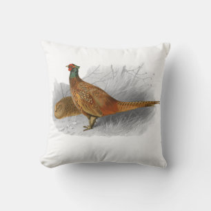 Antieke tekening van fazant jachtvogel kleur #3 kussen
