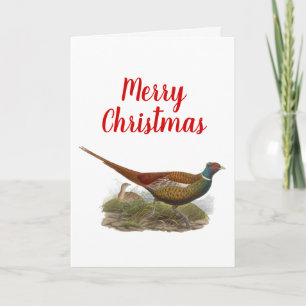 Antieke tekening van fazant jachtvogel kleur kerst feestdagen kaart