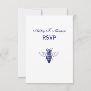 Antieke tekening van Koningin bij in blauw RSVP Kaartje