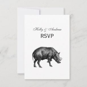 Antieke tekening van wild zwijn BW RSVP Kaartje