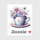 Antieke theekopje met  bloemen Sticker (Vel)