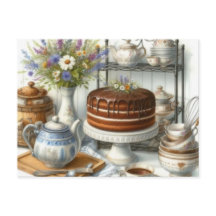 Antieke Theepot en Cake Theetijd Ansichtkaart