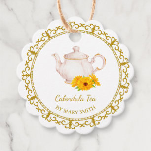 Antieke Theepot Thuisgemaakte Calendula Thee Hangl Bedankjes Labels