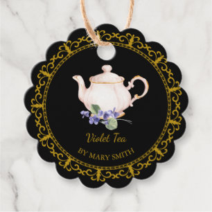Antieke Theepot Thuisgemaakte Violette Thee Hangla Bedankjes Labels