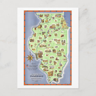 Antieke toeristenkaart van Illinois Briefkaart