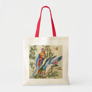 Antieke Tropische Papegaai en Vlinder Fijne Kunst Tote Bag