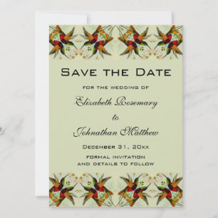 Antieke trouwkaart 'Save the Date' met kolibries e Save The Date