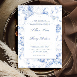 Antieke Tuin Blauwe Toile Boog Klassieke Bruiloft Kaart