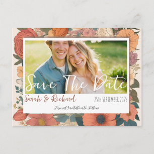 Antieke Tuin Bloemige Save The Date met Foto Briefkaart