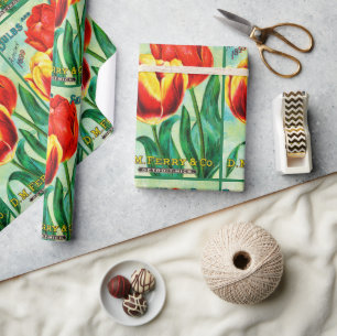 Antieke Tuinadvertentie, Gele Rode Tulpen Cadeaupapier