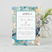 Antieke turquoise arabesque moslim trouwkaart save the date (Staand voorkant)