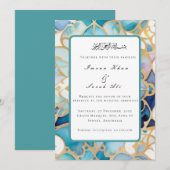 Antieke turquoise arabesque moslim trouwkaart save the date (Voorkant / Achterkant)