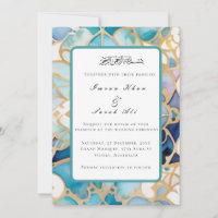 Antieke turquoise arabesque moslim trouwkaart