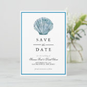 Antieke Turquoise Blauwe Enkele Zeeschelp Trouw Save The Date (Staand voorkant)