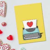 Antieke typemachine met rood hart Valentijnsdag