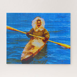 Antieke USA Alaska eskimo en zijn kajak Legpuzzel