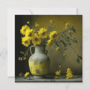 Antieke vaas met gele bloemen