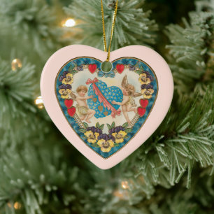 Antieke Valentijnsdag, Vintage engelen in een hart Keramisch Ornament