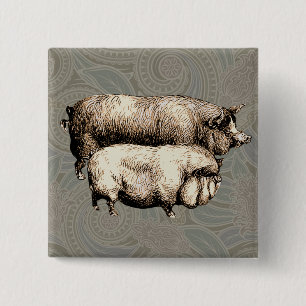 Antieke varkens Vintage tekening van biggetjes Vierkante Button 5,1 Cm