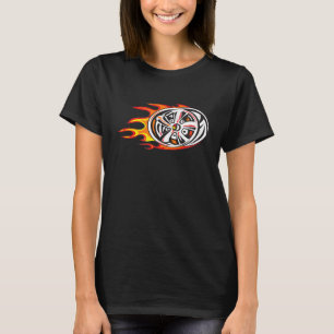 Antieke velgen in brand auto wielen retro race nav t-shirt