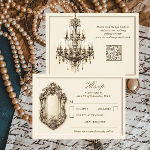 Antieke Vergulde Tijdloze Ivoren QR-code Trouwkaar RSVP Kaartje