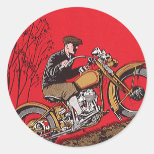 Antieke Vervoermiddelen, Oude Motorrijder Ronde Sticker