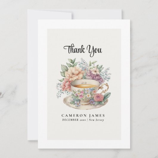 Antieke Victoriaanse bloem-theekop rozen theeparti Bedankkaart (Voorkant)