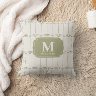 Antieke Victoriaanse Botanische Strepen Monogram Kussen