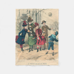 Antieke Victoriaanse Kinderen Spelen Bal 1880 Wint Fleece Deken